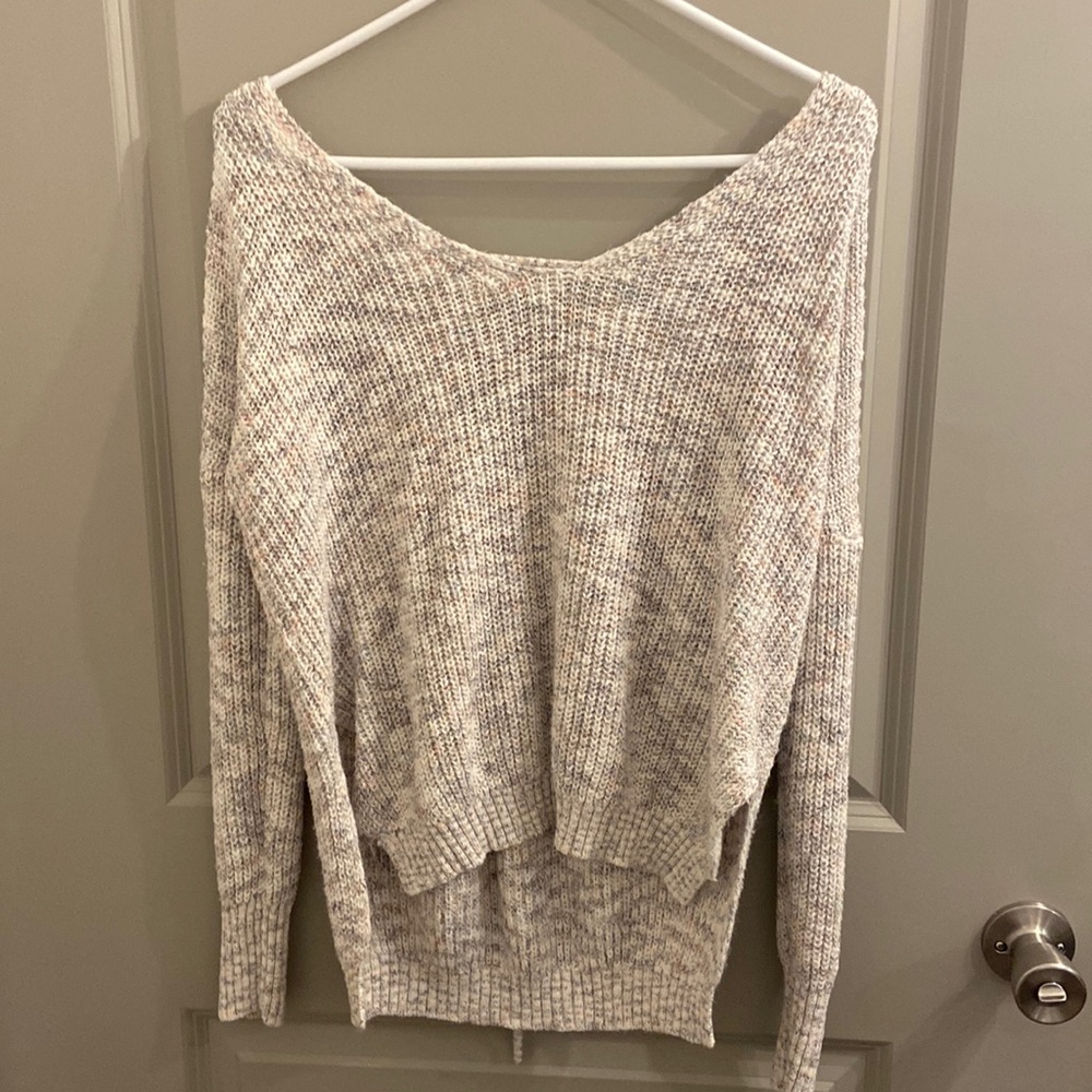 Knitted lace up sweater with splashed of color